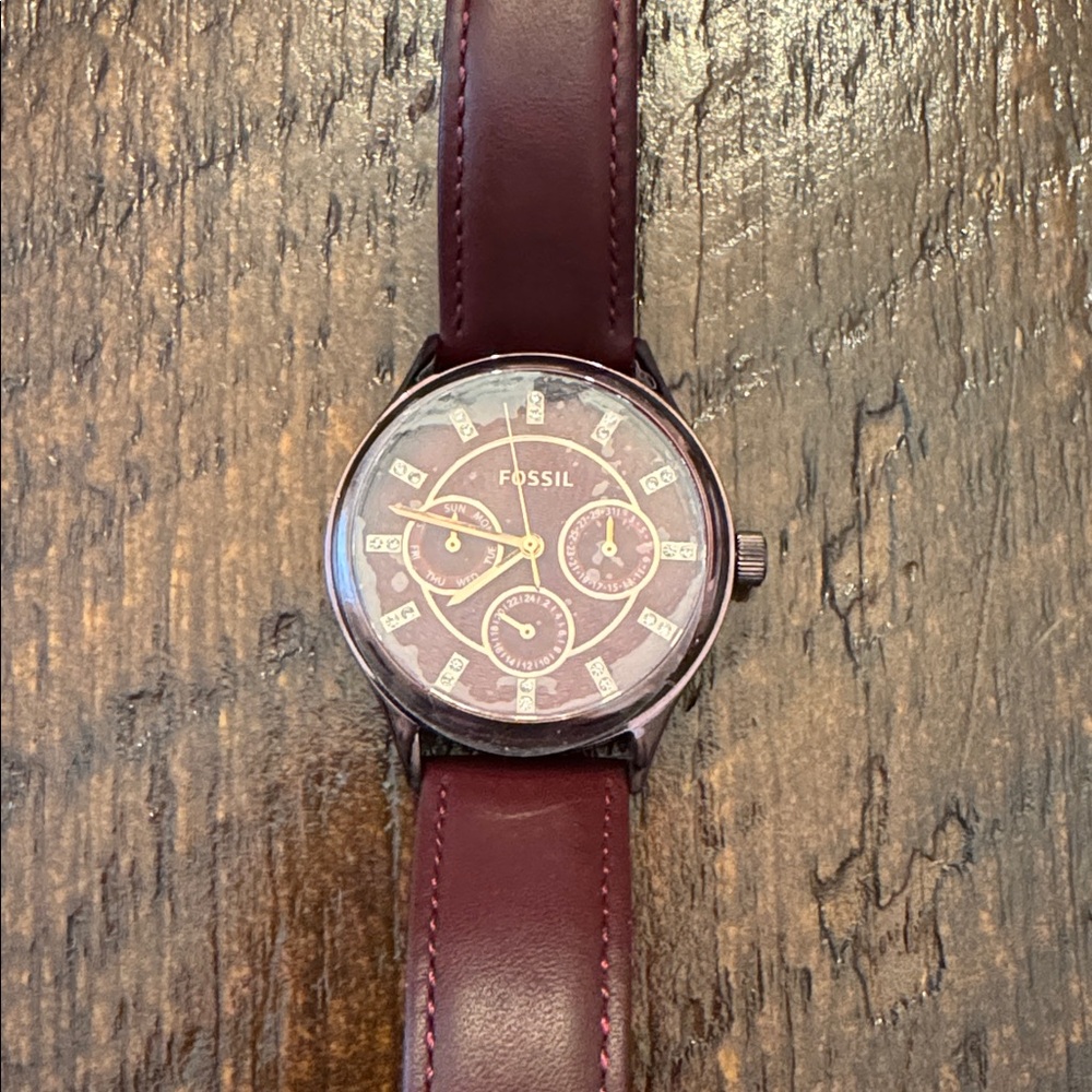 Fossil Burgundy Leather Chronograph Watch